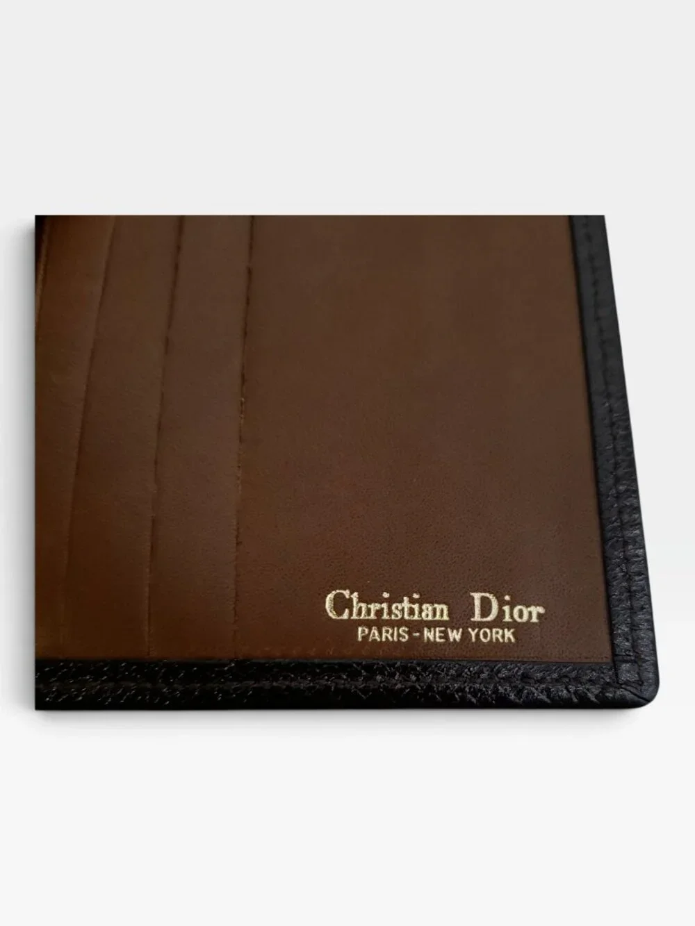 Vintage Christian Dior Brown Leather Bifold Wallet CD Logo 70s 80s COA